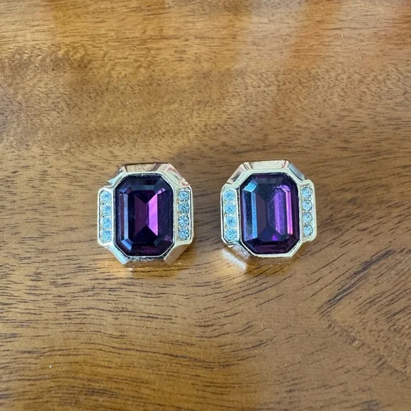 Vintage Dior Earrings - Gold and Purple Gemstone Earrings - Picture 2 of 9